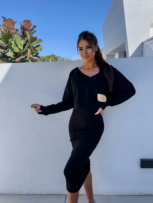 Women’s Cropped Sweatshirt and Midi Dress Set – Relaxed Layered Style for Everyday Wear
