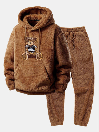 Men’s Plush Teddy Fleece Tracksuit – Relaxed Hoodie and Joggers for Winter Lounging