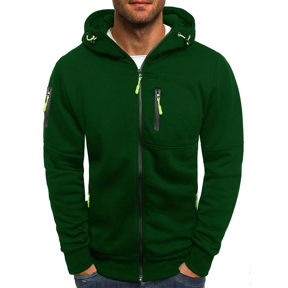 Men’s Zip-Through Hoodie – Chest Pocket with Drawcord Hood and Contrast Seams