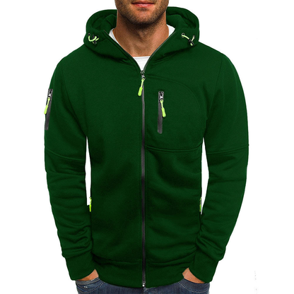 Men’s Zip-Through Hoodie – Chest Pocket with Drawcord Hood and Contrast Seams