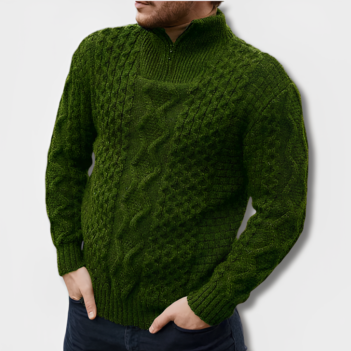 Men’s Textured Half-Zip Knit Sweater – Warm Cable-Knit Layer for Smart Casual Wear