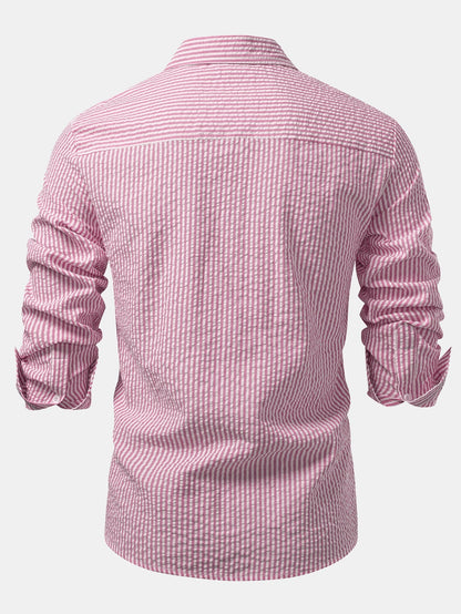 Men’s Seersucker Button-Up Shirt – Regular Fit Smart Casual Layer for Workdays and Weekends