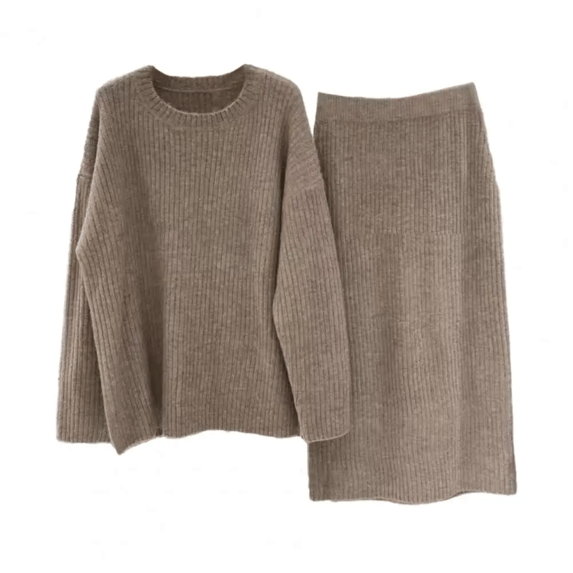 Women’s Oversized Sweater and Midi Skirt Set – Ribbed Knit Co-Ord for Autumn and Winter