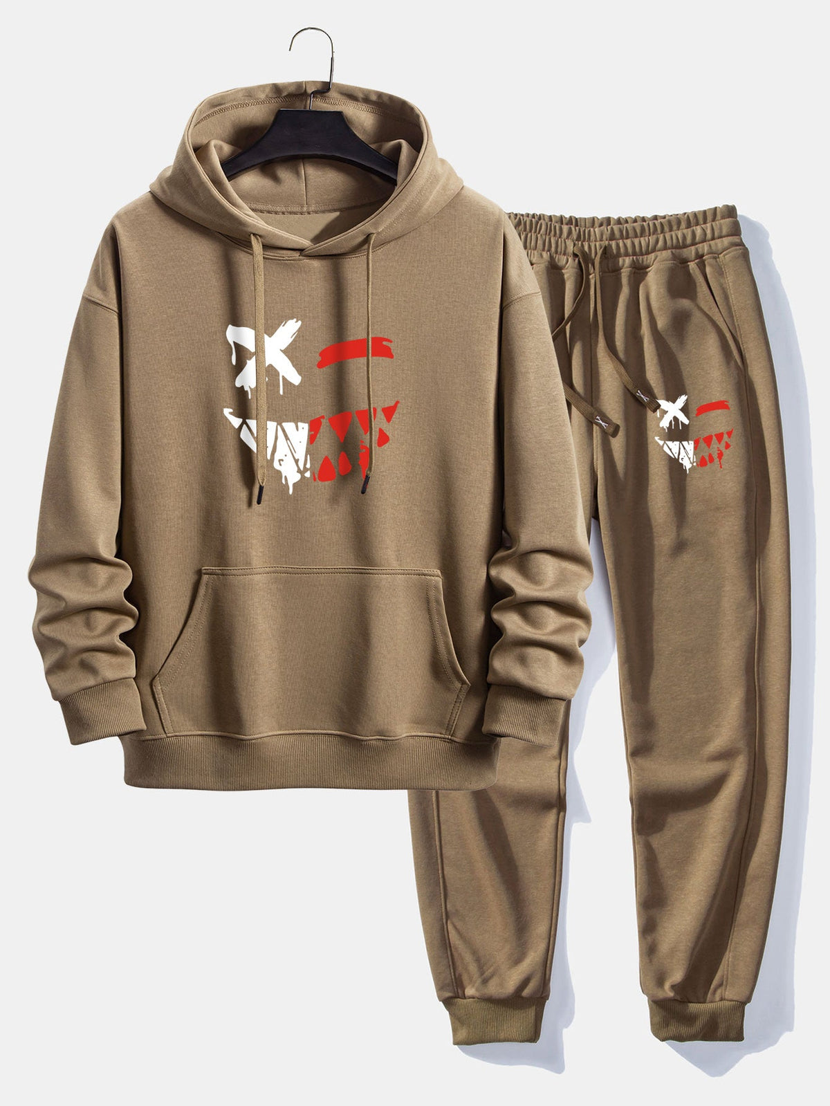 Men’s Casual Two-Piece Tracksuit – Cotton Blend Printed Hoodie with Joggers