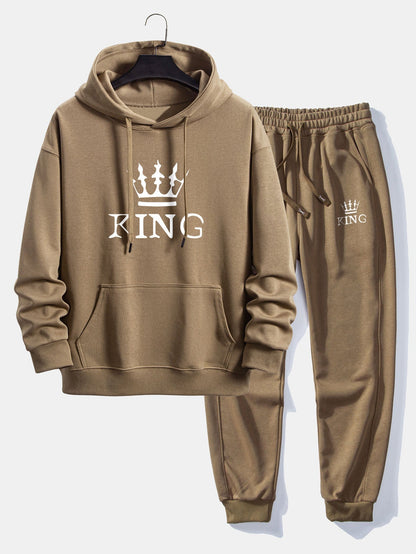 Men’s Printed Relaxed Tracksuit – Cotton Blend Hoodie Set for Streetwear and Travel