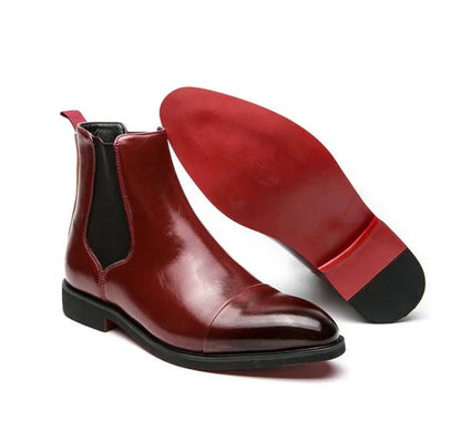 Men’s Polished Chelsea Boots – Pointed-Toe Ankle Design with Elastic Side Panels and Low Heel