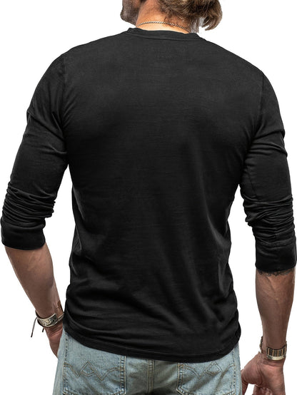 Men’s Long-Sleeve Henley T-Shirt – Stretch Casual Layer for Everyday Wear