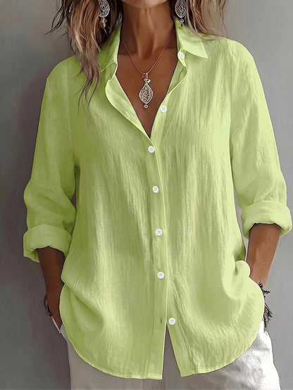 Women’s Shirt Blouse – Relaxed Button-Down Shirt with Roll-Up Sleeves