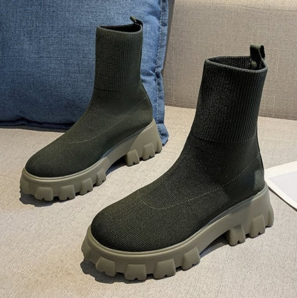 Women's Platform Waterproof Chunky Chelsea Boots - Army Green