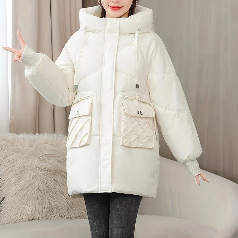 Women’s Hooded Longline Puffer Parka – Warm Utility-Pocket Winter Layer for Everyday Wear