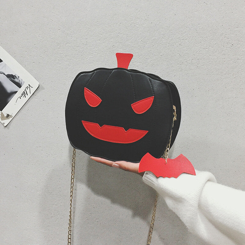 Women’s Halloween Pumpkin Crossbody Bag – Novelty Character Purse with Chain Shoulder Strap
