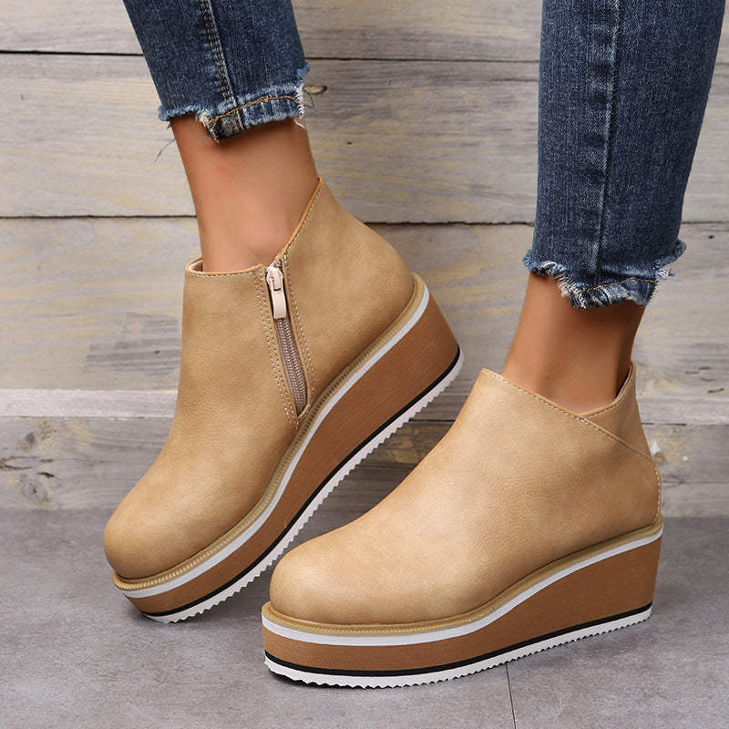 Women's Side Zip Wedge Block-Heel Chunky Chelsea Boots