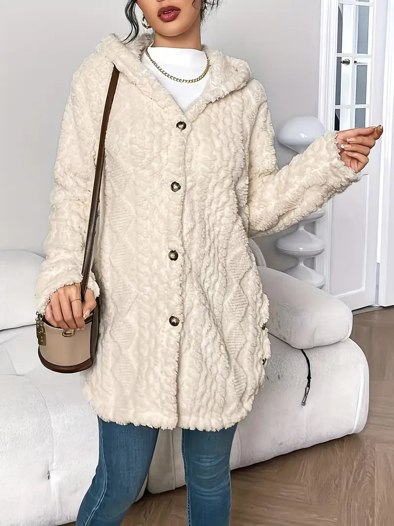 Women’s Cable-Knit Cardigan – Hooded Button-Through Cardigan