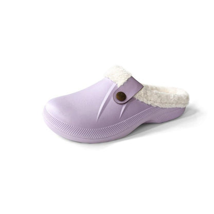 Women's Faux Fur Lined Platform Clog Slippers - Black (US 4-14)