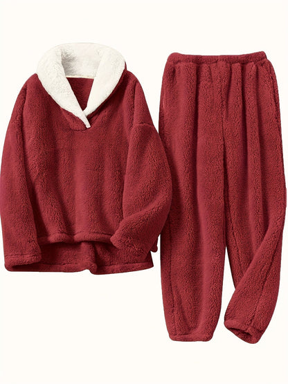 Women’s Lounge Set – Shawl Collar Top with Elasticated Waist