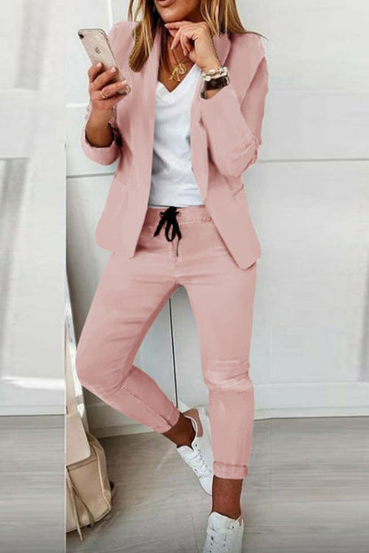 Women’s Two-Piece Set – Blazer with Drawstring Trousers