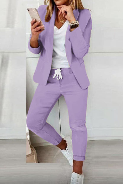 Women’s Two-Piece Set – Blazer with Drawstring Trousers