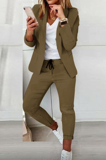 Women’s Two-Piece Set – Blazer with Drawstring Trousers