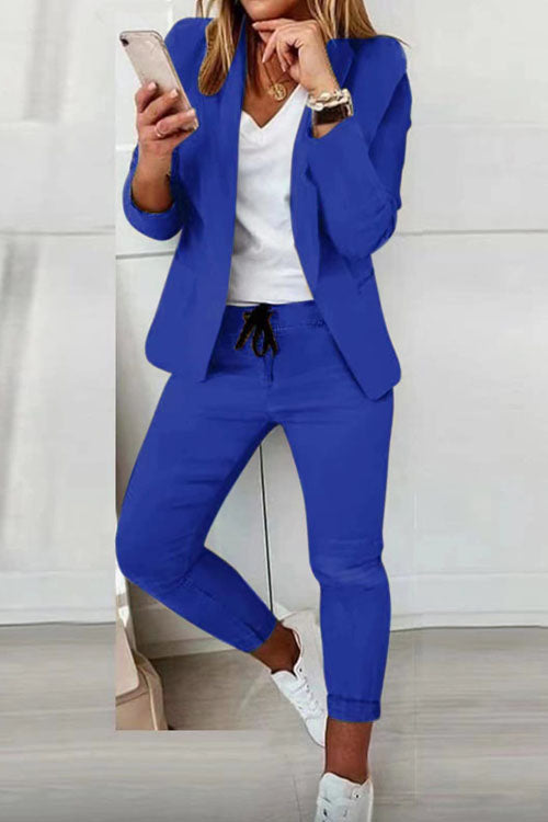 Women’s Two-Piece Set – Blazer with Drawstring Trousers