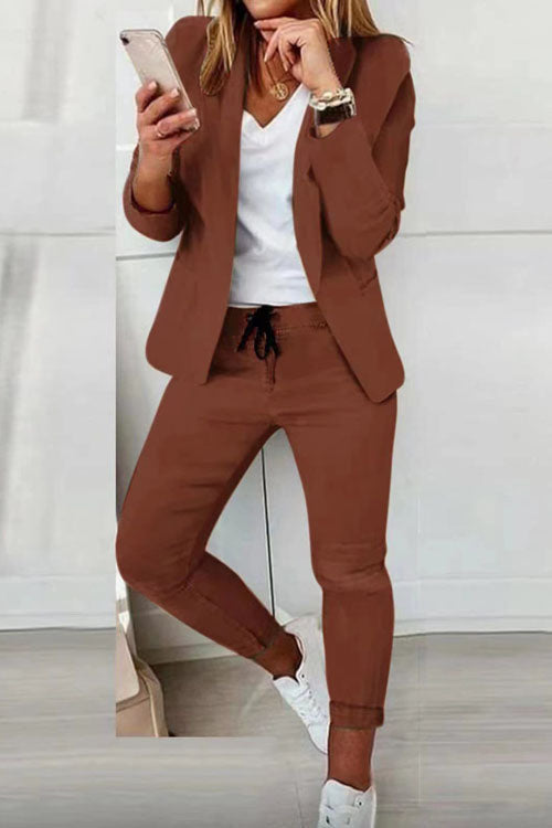 Women’s Two-Piece Set – Blazer with Drawstring Trousers