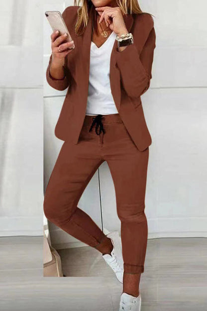 Women’s Two-Piece Set – Blazer with Drawstring Trousers
