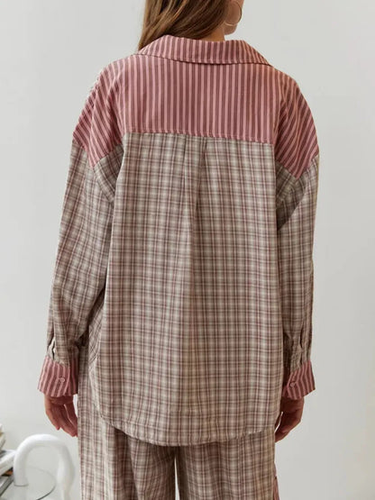 Women’s Striped Pajama Set – Relaxed Button-Up Sleepwear for Lounging and Rest