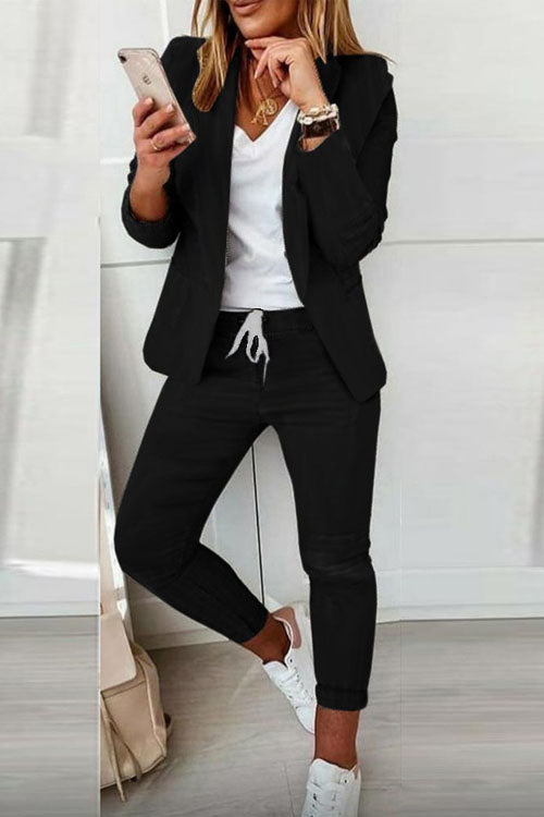 Women’s Two-Piece Set – Blazer with Drawstring Trousers
