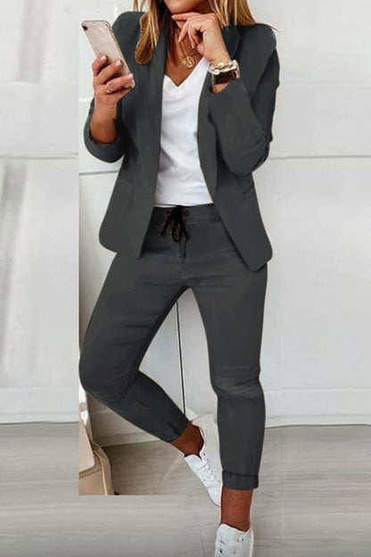 Women’s Two-Piece Set – Blazer with Drawstring Trousers