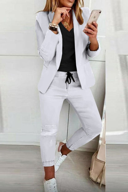 Women’s Two-Piece Set – Blazer with Drawstring Trousers