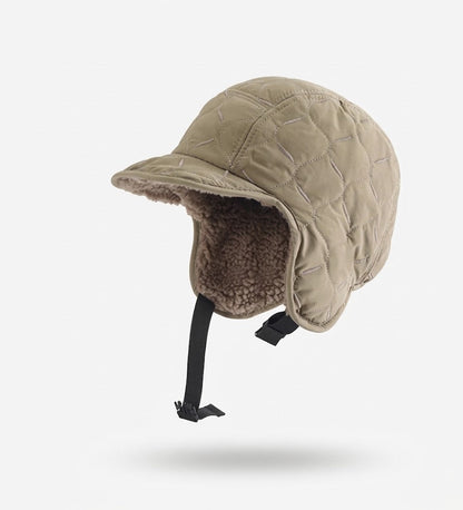 Unisex Quilted Winter Trapper Hat – Plush-Lined Ear-Flap Cap with Curved Visor