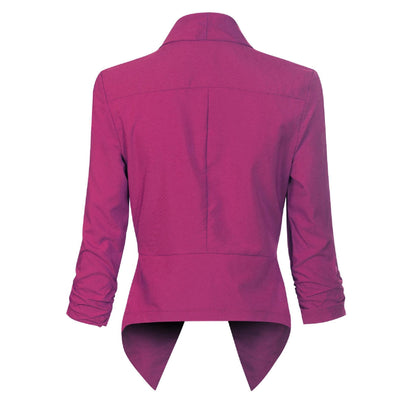 Women’s Open-Front Blazer – Ruched-Sleeve Smart Layer for Office and Occasion Wear