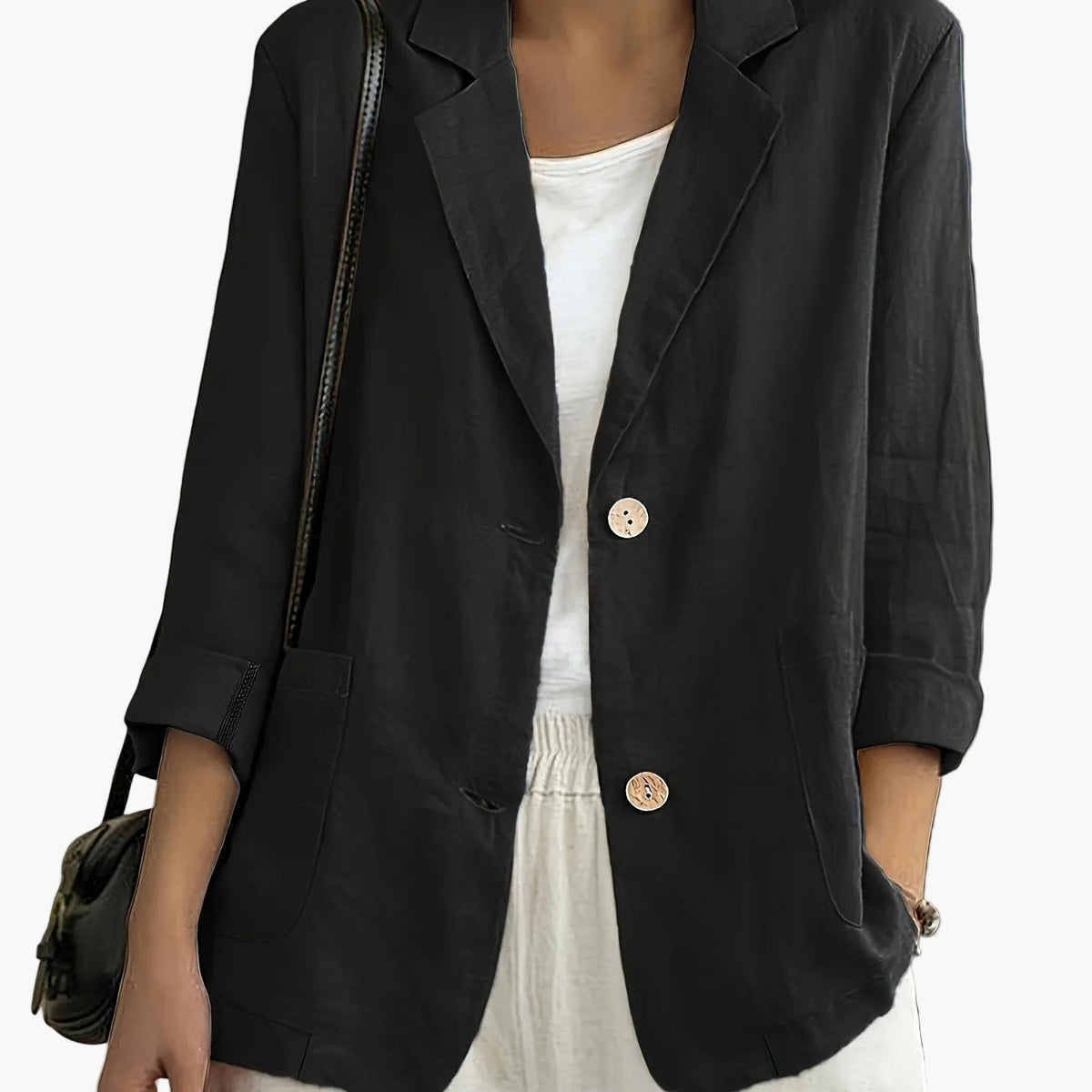 Women’s Relaxed Blazer – Two-Button Front with Roll-Up Sleeves