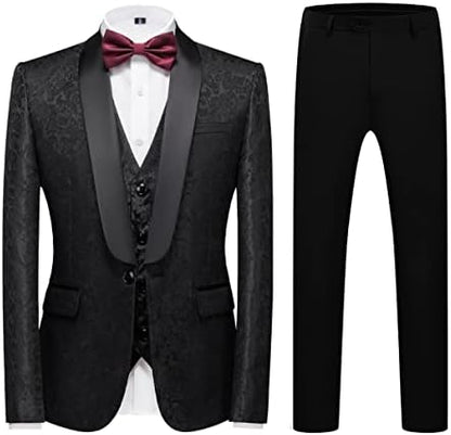 Men’s Paisley Three-Piece Tuxedo – Shawl-Lapel Formal Set for Weddings and Events