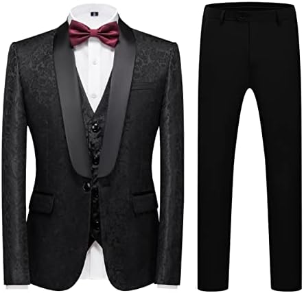 Men’s Paisley Three-Piece Tuxedo – Shawl-Lapel Formal Set for Weddings and Events