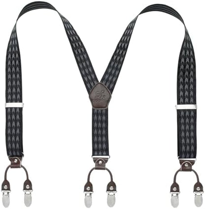 Men’s Checked Y-Back Braces – Adjustable Six-Clip Suspenders for Smart and Formal Styling