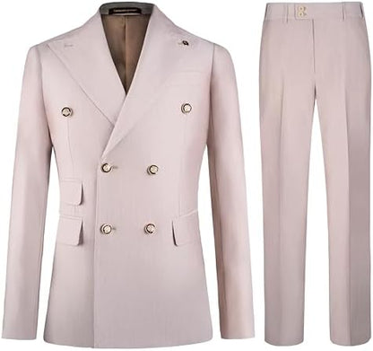 Men’s Double-Breasted Tailored Suit – Slim Formal Set for Weddings and Business