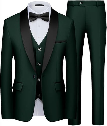 Men’s Shawl-Lapel Three-Piece Tuxedo – Slim Formal Set for Weddings and Evening Events