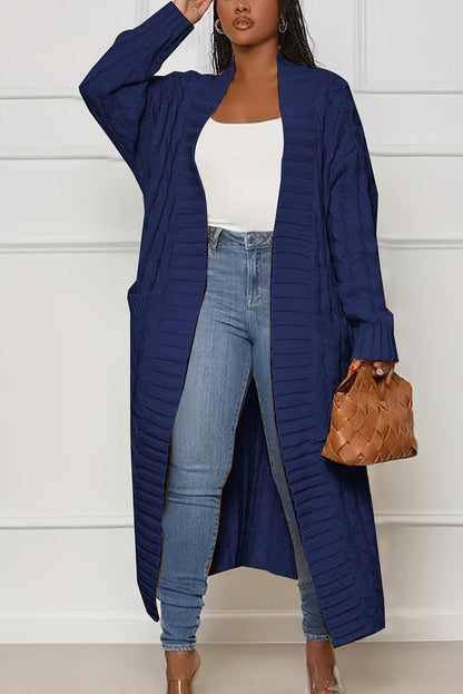 Women’s Long Cardigan – Ribbed V-Neck Longline Cardigan