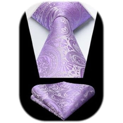 Men’s Extra-Long Paisley Tie Set – Textured Formal Accessories for Weddings and Events