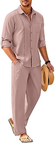 Men’s Long-Sleeve Linen Outfit Set – Relaxed Shirt and Trousers for Summer Wear