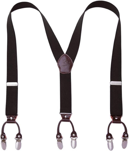 Men’s Checked Y-Back Braces – Adjustable Six-Clip Suspenders for Smart and Formal Styling