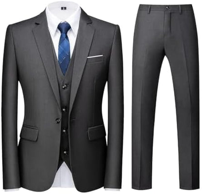 Men’s Three-Piece Tailored Suit – Slim Formal Set for Weddings and Business