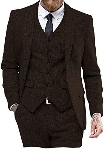 Men’s Herringbone Tweed Three-Piece Suit – Classic Wedding and Formal Tailoring