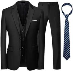 Men’s Three-Piece Suit with Tie – Two-Button Formal Set for Business and Events