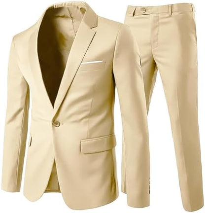 Men’s Wrinkle-Resistant Two-Piece Suit – Slim Tailoring for Business and Weddings