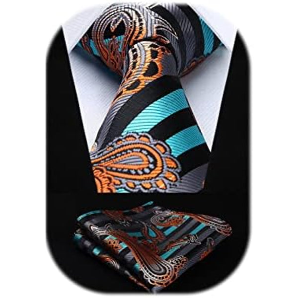 Men’s Extra-Long Paisley Tie Set – Textured Formal Accessories for Weddings and Events