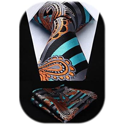 Men’s Extra-Long Paisley Tie Set – Textured Formal Accessories for Weddings and Events