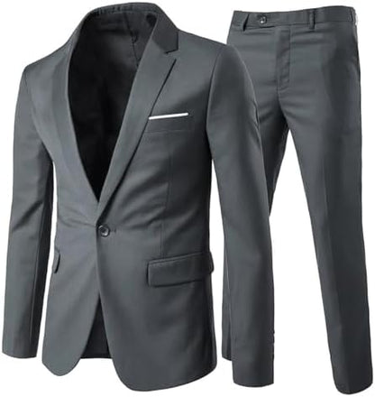 Men’s Wrinkle-Resistant Two-Piece Suit – Slim Tailoring for Business and Weddings