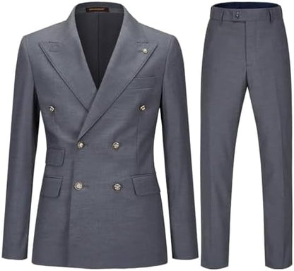Men’s Double-Breasted Tailored Suit – Slim Formal Set for Weddings and Business