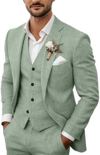 Men’s Lightweight Linen Three-Piece Suit – Tailored Summer Set for Weddings and Formal Events